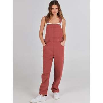 ANRABESS Womens Jean Overalls Loose Fit Adjustable Strap Denim Jumpsuits Rompers Bib Overall 2025 Summer Fashion Work Outfits Rust Red Medium