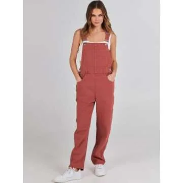 ANRABESS Womens Jean Overalls Loose Fit Adjustable Strap Denim Jumpsuits Rompers Bib Overall 2025 Summer Fashion Work Outfits Rust Red Medium