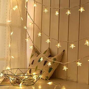 Merdeco Star String Lights, 16ft/5m 50 LED Plug in String Lights Warm White Fairy Lights for Christm...