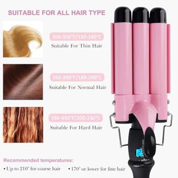 Triple Barrel Ceramic Tourmaline Curling Iron, Hair Crimper & Waver for Women with LCD Temp Display,...