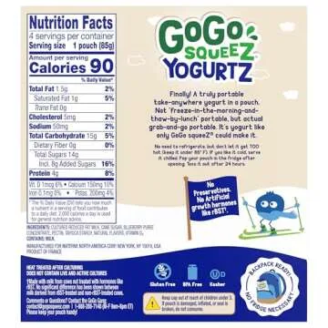 GoGo squeeZ yogurtZ Blueberry, 3 oz. (4 Pouches) - Kids Snacks Made from Real Yogurt Fruit - Pantry Friendly Snack, No Fridge Needed - No Preservatives - Kosher Certified - Gluten Free Snacks for Kids