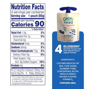 GoGo squeeZ yogurtZ Blueberry, 3 oz. (4 Pouches) - Kids Snacks Made from Real Yogurt Fruit - Pantry Friendly Snack, No Fridge Needed - No Preservatives - Kosher Certified - Gluten Free Snacks for Kids
