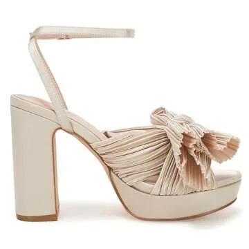 VETASTE Women's Pleated Bow Knot Platform Heeled Sandals