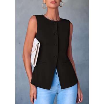 PRETTYGARDEN Women's Summer Suit Vest Tops 2025 Dressy Business Casual Sleeveless Button Down Trendy Fashion Blazer Waistcoat (Black,X-Large)