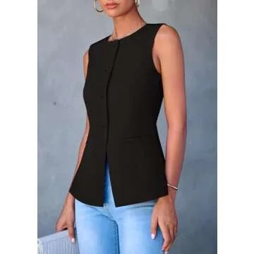 PRETTYGARDEN Women's Summer Suit Vest Tops 2025 Dressy Business Casual Sleeveless Button Down Trendy Fashion Blazer Waistcoat (Black,X-Large)