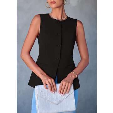 PRETTYGARDEN Women's Summer Suit Vest Tops 2025 Dressy Business Casual Sleeveless Button Down Trendy Fashion Blazer Waistcoat (Black,X-Large)