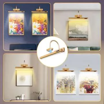 LYTARA Dimmable Cordless Picture Light with Controller and Timer, Rechargeable 5000mAh Battery Wall Sconce for Wall Pictures, Gallery Artwork, Paintings, Portraits, Dartboards (Gold)