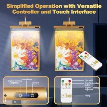 LYTARA Dimmable Cordless Picture Light with Controller and Timer, Rechargeable 5000mAh Battery Wall Sconce for Wall Pictures, Gallery Artwork, Paintings, Portraits, Dartboards (Gold)