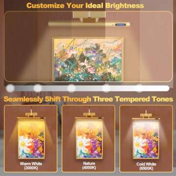 LYTARA Dimmable Cordless Picture Light with Controller and Timer, Rechargeable 5000mAh Battery Wall Sconce for Wall Pictures, Gallery Artwork, Paintings, Portraits, Dartboards (Gold)