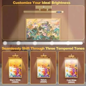 LYTARA Dimmable Cordless Picture Light with Controller and Timer, Rechargeable 5000mAh Battery Wall Sconce for Wall Pictures, Gallery Artwork, Paintings, Portraits, Dartboards (Gold)