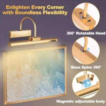 LYTARA Dimmable Cordless Picture Light with Controller and Timer, Rechargeable 5000mAh Battery Wall Sconce for Wall Pictures, Gallery Artwork, Paintings, Portraits, Dartboards (Gold)