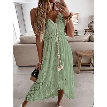 CUPSHE Women's Flowy Lace Summer Maxi Dress Green