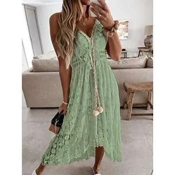 CUPSHE Women's Flowy Lace Summer Maxi Dress Green