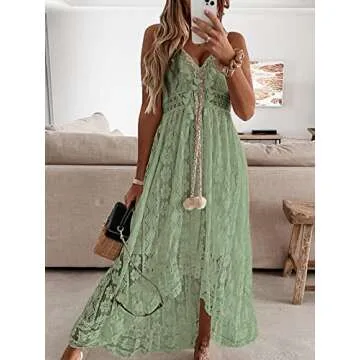 CUPSHE Women's Flowy Lace Summer Maxi Dress Green