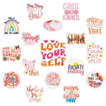 Positive Affirmations Iron On Patches for Women, Cute Embroidered Patch for Girls, 17 Pcs Boho Hippi...
