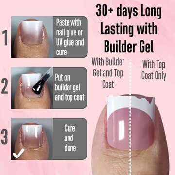 NOVO OVO Ombre French Tip Press on Toe Nail Tips, Sharp Square Pre-Designed Soft Gel False Toenail E...