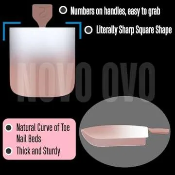 NOVO OVO Ombre French Tip Press on Toe Nail Tips, Sharp Square Pre-Designed Soft Gel False Toenail Extension, BROWN PINK Pre-applied Tip Primer & Base Coat, Full Cover Acrylic DIY x 15 Sizes 240 pcs