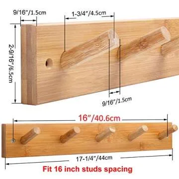 WEBI Coat Rack Wall Mounted, 16" Hole to Hole with 5 Hooks for Coats and Hats