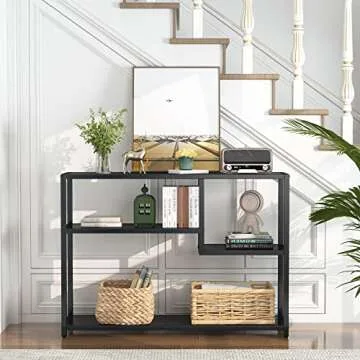 Tribesigns 43" Black Console Table with Storage Shelves