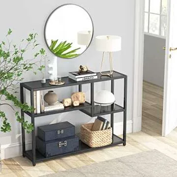 Tribesigns 43" Black Console Table with Storage Shelves