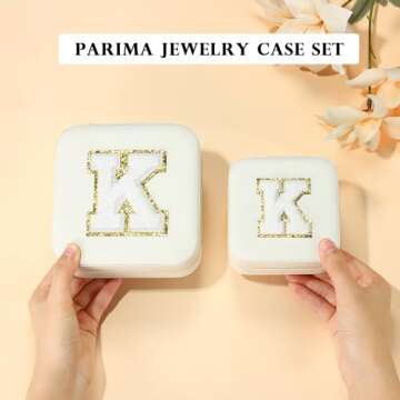 Parima Gifts for Girls - 2 Pieces Jewelry Box Set for Girls, Travel Initial Jewelry Box for Girls Gifts Birthday Gifts for Girls Teen Girls Personalized Gift for Sister Niece Girls Jewelry Box