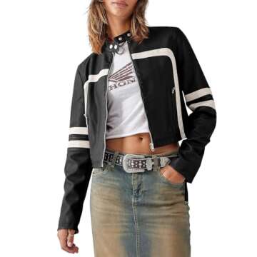 Saodimallsu Women’s Faux Leather Jackets Zip Up Stand Collar Cropped Motocross PU Coats
