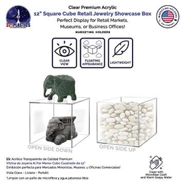 12" Acrylic Display Riser Box with One Open Side No Lid Versatile Clear Glossy Square Lucite Retail Product Platform or Merchandise Storage Bin No Assembly by Marketing Holders