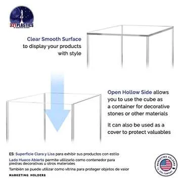 12" Acrylic Display Riser Box with One Open Side No Lid Versatile Clear Glossy Square Lucite Retail Product Platform or Merchandise Storage Bin No Assembly by Marketing Holders