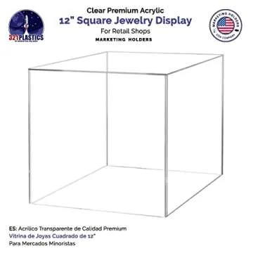 12" Acrylic Display Riser Box with One Open Side No Lid Versatile Clear Glossy Square Lucite Retail Product Platform or Merchandise Storage Bin No Assembly by Marketing Holders