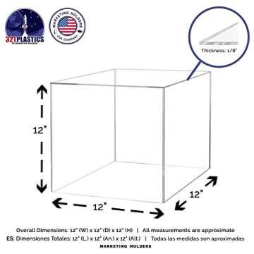 12" Acrylic Display Riser Box with One Open Side No Lid Versatile Clear Glossy Square Lucite Retail Product Platform or Merchandise Storage Bin No Assembly by Marketing Holders