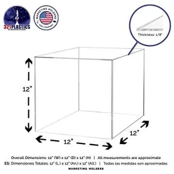 12" Acrylic Display Riser Box with One Open Side No Lid Versatile Clear Glossy Square Lucite Retail Product Platform or Merchandise Storage Bin No Assembly by Marketing Holders