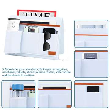 Geeice Bedside Caddy, 5 Pockets Remote Control Holder Bed Sofa storage, Tablet Phone Magazine organi...