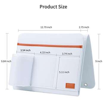 Geeice Bedside Caddy, 5 Pockets Remote Control Holder Bed Sofa storage, Tablet Phone Magazine organizer Side Pocket for Home Dorm Desk, White