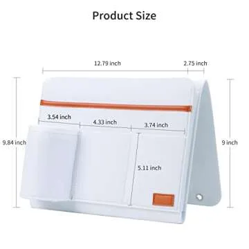 Geeice Bedside Caddy, 5 Pockets Remote Control Holder Bed Sofa storage, Tablet Phone Magazine organizer Side Pocket for Home Dorm Desk, White