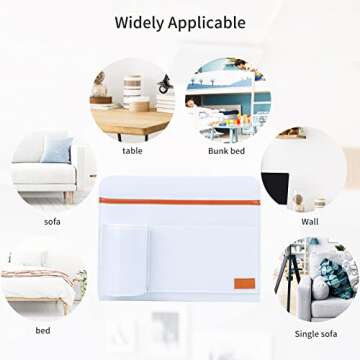 Geeice Bedside Caddy, 5 Pockets Remote Control Holder Bed Sofa storage, Tablet Phone Magazine organizer Side Pocket for Home Dorm Desk, White