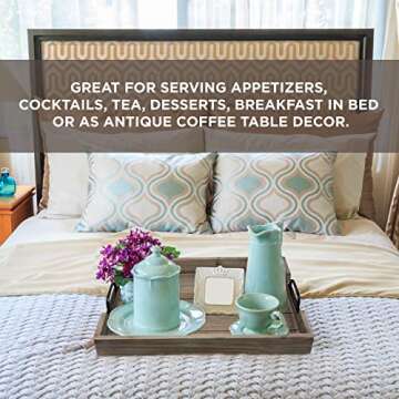 3 Pie­ce Decorative Nested Vintage Wood Serving Tray Set for Coffee Table or Ottoman – Rustic Wooden Breakfast Trays for Kitchen, Dining Room, or Living Room – Farmhouse Platter w/Handles - Barnwood