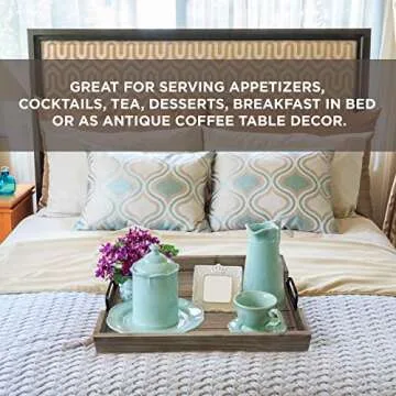 3 Pie­ce Decorative Nested Vintage Wood Serving Tray Set for Coffee Table or Ottoman – Rustic Wooden Breakfast Trays for Kitchen, Dining Room, or Living Room – Farmhouse Platter w/Handles - Barnwood