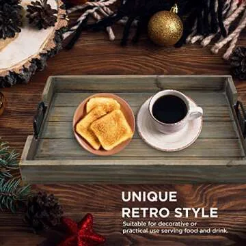 3 Pie­ce Decorative Nested Vintage Wood Serving Tray Set for Coffee Table or Ottoman – Rustic Wooden Breakfast Trays for Kitchen, Dining Room, or Living Room – Farmhouse Platter w/Handles - Barnwood