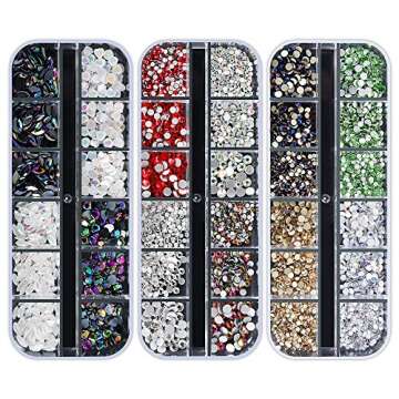 Artdone 12 boxes Nail Rhinestones,Nail Gems Nail Diamonds,Nail Art Studs Nail Crystals Nail Sequins for Nails Kit with 1 Tweezers and 3 Pen for Nail Art Supplies Accessories……