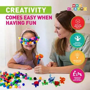 WAU Craft Pom Poms Balls - [400 pcs] 1 inch 300 Multicolored Pompoms with 100 Googly Eyes for Arts and DIY Projects
