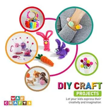 WAU Craft Pom Poms Balls - [400 pcs] 1 inch 300 Multicolored Pompoms with 100 Googly Eyes for Arts and DIY Projects