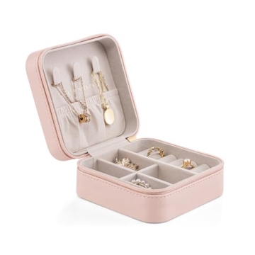 Vlando Pink Faux Leather Jewelry Box - Elegant Travel Organizer for Rings & More