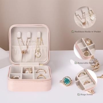 Vlando Pink Faux Leather Travel Jewelry Box Organizer