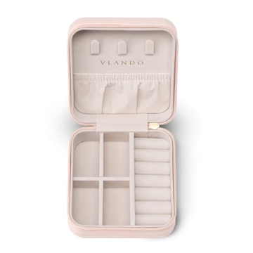 Vlando Pink Faux Leather Travel Jewelry Box Organizer