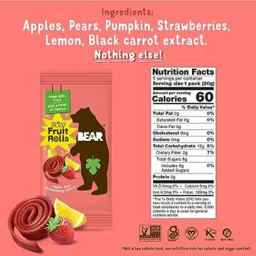 BEAR Sour Real Fruit Yoyos - Healthy Snack - Strawberry-Apple 0.7oz