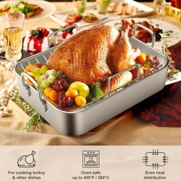 EWFEN Stainless Steel Turkey Roaster Pan with Rack
