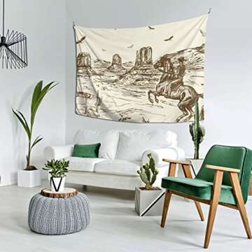 YEAHSPACE Western Tapestry 40x60 Inches Cowboy Tapestry for Bedroom Aesthetic Wall Hanging Wall Blanket-American Cowboy Riding Horse in Wild West eagle