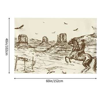YEAHSPACE Western Tapestry 40x60 Inches Cowboy Tapestry for Bedroom Aesthetic Wall Hanging Wall Blanket-American Cowboy Riding Horse in Wild West eagle