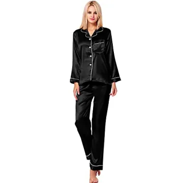 SWOMOG Women's Luxurious Silk Satin Pajamas Set