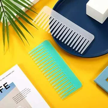Patelai Large Hair Detangling Comb, Wide Tooth for Curly, Wet Dry Hair, No Handle Detangler Styling Shampoo Comb(White, Cyan)
